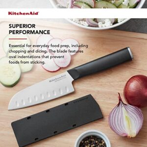 KitchenAid Classic Santoku Knife with Custom-Fit Blade Cover, 5-inch, Sharp Kitchen Knife, High-Carbon Japanese Stainless Steel Blade, Black