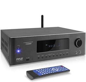 pyle 1000w bluetooth home theater receiver - 5.2-ch surround sound stereo amplifier system with 4k ultra hd, 3d video & blu-ray video pass-through supports, mp3/usb/am/fm radio - pyle pt696bt,black