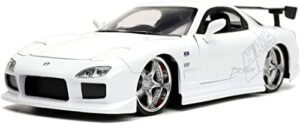 jada toys fast & furious 1:24 1992 mazda rx-7 die-cast car, toys for kids and adults, white