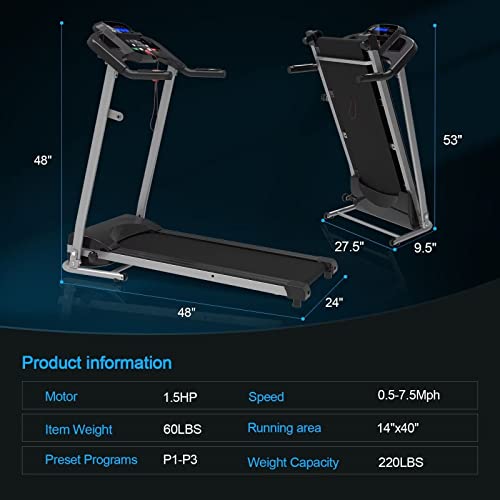 Treadmill,Treadmills for Home,Home Foldable Treadmill with Incline,2.5HP Portable Foldable Treadmill with 15 Pre Set Programs and LED Display Panel (Black)