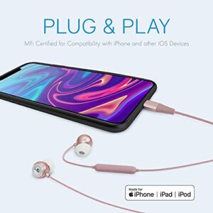Realm Lightning Earbuds Apple MFi Certified Headphones, in-Ear Headphones with Lightning Connector, Built-in Microphone, Hands-Free Calling and Track Controls, Rose Gold, Pink, RLMA12RG