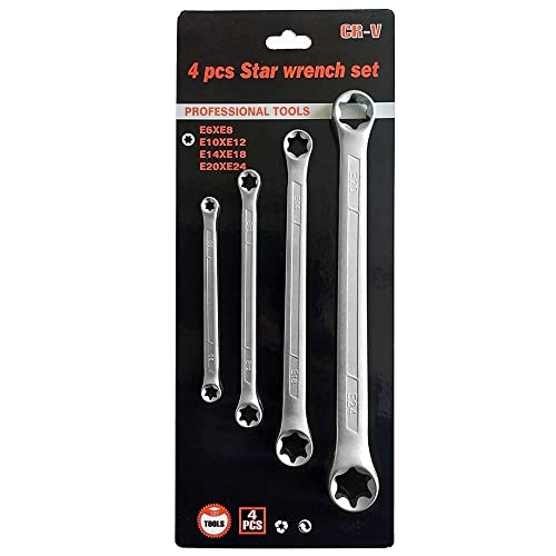 NACHEE 4 Piece TRX-Star E-Torx Box Wrench Set, E6 E8 E10 E12 E14 E18 E20 E24 Torx Tork Set