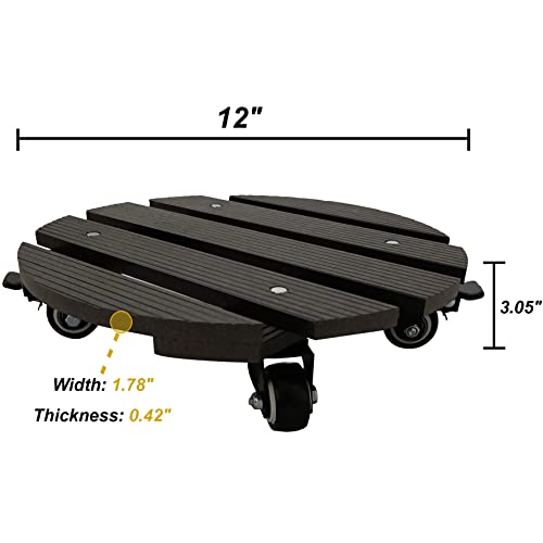 NOAMOO Round Plant Caddy with Wheels Heavy Duty Outdoor Indoor 12 Inch 2 Pack，Rolling Plant Stand with Casters for Heavy Pots 150LBS，Charcoal