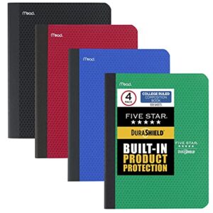 five star durashield notetaking composition books, 4 pack, 1 subject, college ruled notebooks, 10-1/2" x 8", 100 sheets, black, red, blue, green (850016-ecm)