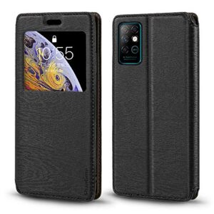 shantime infinix note 10 pro case, wood grain leather case with card holder and window, magnetic flip cover for infinix note 10 plus black