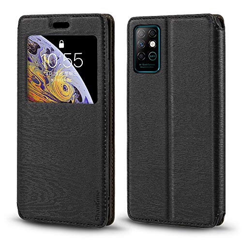 Shantime Infinix Note 10 Pro Case, Wood Grain Leather Case with Card Holder and Window, Magnetic Flip Cover for Infinix Note 10 Plus Black