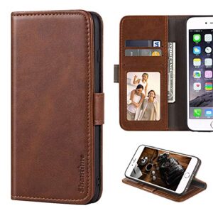 shantime xiaomi redmi note 10 pro case, leather wallet case with cash & card slots soft tpu back cover magnet flip case for xiaomi redmi note 10 pro brown