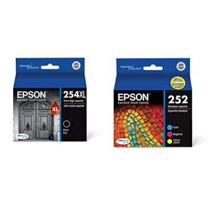 epson durabrite ultra 254xl extra high-capacity -ink -cartridge, black (t254xl120) & epson t252 durabrite ultra ink standard capacity color combo pack (t252520-s) for select workforce printers, 1 size