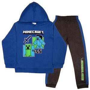 minecraft boys 2 piece fleece pants sets, pullover hoodie and jogger set for boys (blue, size 4)