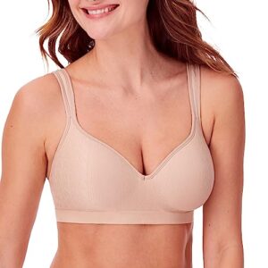 bali comfort revolution wireless bra, full-coverage wirefree bra, wireless everyday bra with cool comfort fabric, almond zag, 36d
