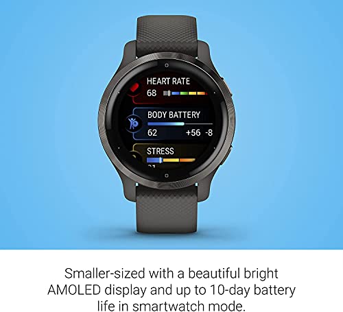 Garmin Venu 2S, Smaller-sized GPS Smartwatch with Advanced Health Monitoring and Fitness Features, Slate Bezel with Graphite Case and Silicone Band