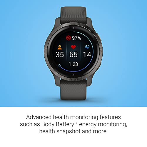 Garmin Venu 2S, Smaller-sized GPS Smartwatch with Advanced Health Monitoring and Fitness Features, Slate Bezel with Graphite Case and Silicone Band