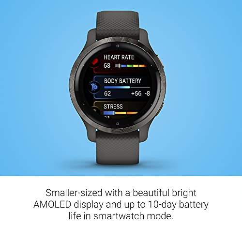 Garmin Venu 2S, Smaller-sized GPS Smartwatch with Advanced Health Monitoring and Fitness Features, Slate Bezel with Graphite Case and Silicone Band