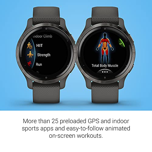 Garmin Venu 2S, Smaller-sized GPS Smartwatch with Advanced Health Monitoring and Fitness Features, Slate Bezel with Graphite Case and Silicone Band