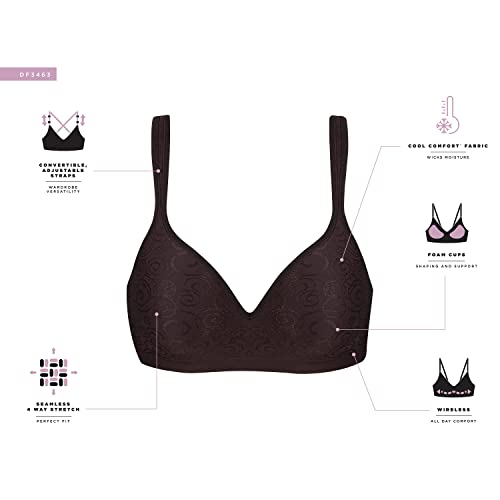 Bali Comfort Revolution Wireless Bra, Full-Coverage Wirefree Bra, Wireless Everyday Bra with Cool Comfort Fabric, Perfectly Purple Zag, 36D