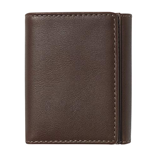 HoJ Co. Dutton Extra Capacity Trifold Wallet with Flip Out ID| 9 Card Slots & 3 Pockets | Full Grain Nappa Leather | Brown Tri fold Wallet