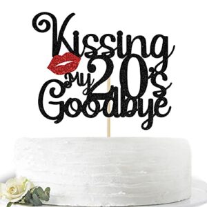 glitter kissing my 20's goodbye cake topper, rip twenties cake decor, happy 30th birthday party decoration supplies(black and red)