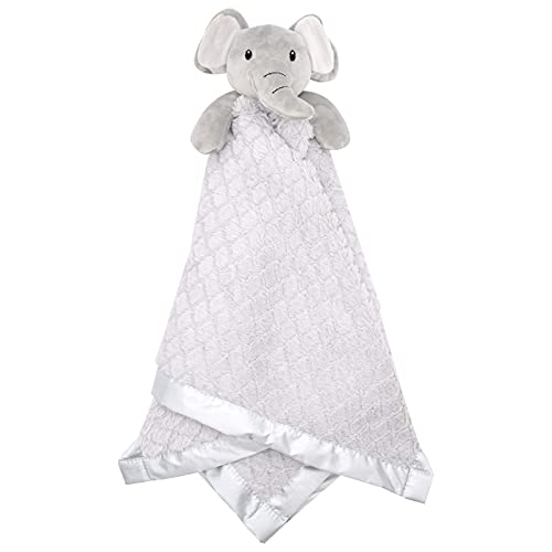 EVERYDAY KIDS Large Lovey Baby Security Blanket for Boys and Girls Sweet Elephant Stuffed Animal on 30” Gender Neutral Gray Snuggle Baby Blanket; Fluffy Fleece with Attached Plush Toy to Cuddle