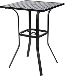 solaura outdoor patio bar height table patio slat table top/metal frame, umbrella hole for lawns, poolside, deck, garden
