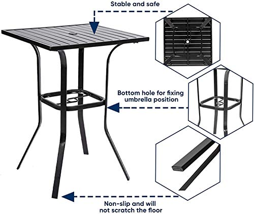 SOLAURA Outdoor Patio Bar Height Table Patio Slat Table Top/Metal Frame, Umbrella Hole for Lawns, Poolside, Deck, Garden