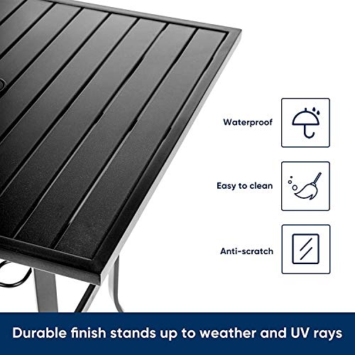 SOLAURA Outdoor Patio Bar Height Table Patio Slat Table Top/Metal Frame, Umbrella Hole for Lawns, Poolside, Deck, Garden