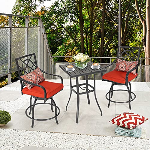 SOLAURA Outdoor Patio Bar Height Table Patio Slat Table Top/Metal Frame, Umbrella Hole for Lawns, Poolside, Deck, Garden