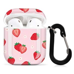 lapac strawberry airpod case pink for women girl, airpods case strawberry cute pink fruit for accessories protective hard cover with keychain anti lost case for wireless airpods 2 & 1 charging