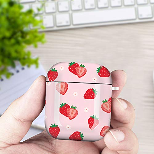 Lapac Strawberry AirPod Case Pink for Women Girl, AirPods Case Strawberry Cute Pink Fruit for Accessories Protective Hard Cover with Keychain Anti Lost Case for Wireless AirPods 2 & 1 Charging