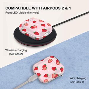 Lapac Strawberry AirPod Case Pink for Women Girl, AirPods Case Strawberry Cute Pink Fruit for Accessories Protective Hard Cover with Keychain Anti Lost Case for Wireless AirPods 2 & 1 Charging