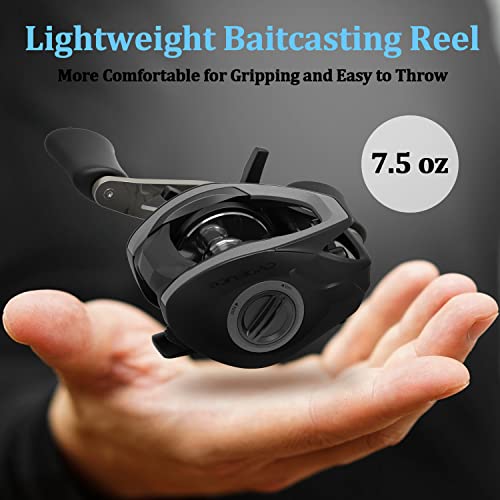 Cadence Essence Low Profile Fishing Reel，Lightweight Baitcasting Reel with 8 Corrosion Resistant Bearings， 20 lbs Carbon Fiber Drag with High Speed 7.3:1 Gear Ratio Baitcaster Reels