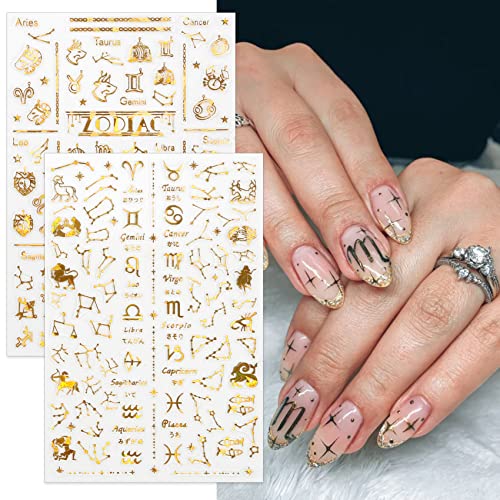 TailaiMei 12 Sheets Gold Moon Star Nail Stickers, 3D Metallic Laser Self-Adhesive Nail Art Decals for Women Manicure DIY or Nail Salon(1000Pcs)