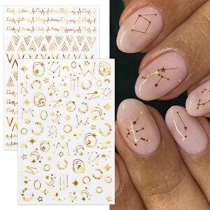 TailaiMei 12 Sheets Gold Moon Star Nail Stickers, 3D Metallic Laser Self-Adhesive Nail Art Decals for Women Manicure DIY or Nail Salon(1000Pcs)