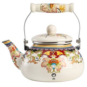 yarlung 2.5l enamel tea kettle vintage floral teakettle for stovetop, enamel on steel teapot with ceramic cool touch handle for hot water, no whistling
