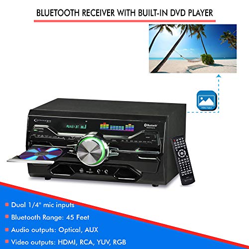 Technical Pro 4000 Watts Professional Bluetooth Home Audio Receiver w/Built-in DVD Player, Dual 1/4'' Mic and USB SD Inputs, Volume and Echo Controls, Remote Included, for Karaoke, Parties and More