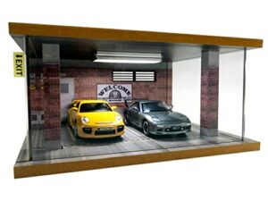 1/24 scale die-cast car garage display case with clear acrylic cover and led lighting for 2 parking space (route 66)