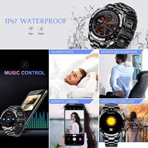 LIGE Smart Watch for Android iOS, Bluetooth Calls Voice Chat with Heart Rate/Sleep Monitor Fitness Tracker, 1.3" Full Touch Screen IP67 Waterproof Stainless Steel Activity Tracker for Men