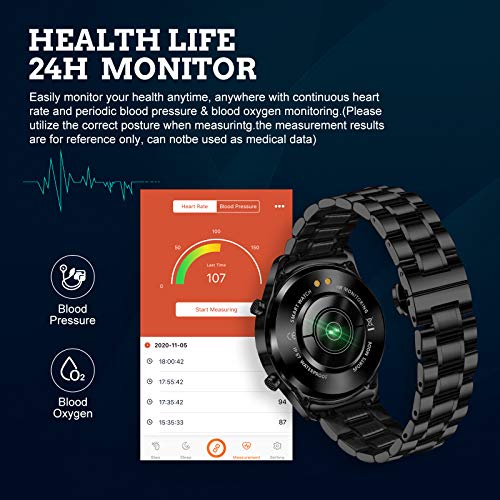 LIGE Smart Watch for Android iOS, Bluetooth Calls Voice Chat with Heart Rate/Sleep Monitor Fitness Tracker, 1.3" Full Touch Screen IP67 Waterproof Stainless Steel Activity Tracker for Men