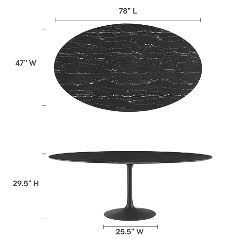 Modway Lippa Oval Artificial Marble 78" Dining Table, Black Black