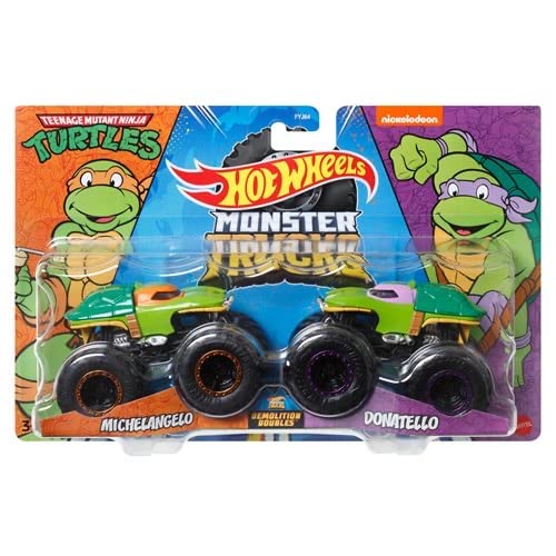 Hot Wheels Monster Trucks Demolition Doubles 1:64 Die-Cast 2-pack Teenage Mutant Ninja Turtles Michelangelo vs Donatello