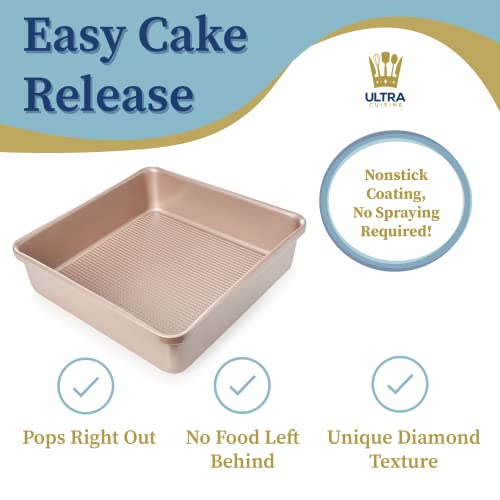 Ultra Cuisine Nonstick Square Cake Pan, Even Baking and Roasting, Easy to Clean, Durable Quality, Warp & Scratch Resistant Texture for Easy Release, Food-Safe, Size 8 x 8 inch