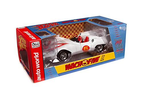 Auto World Speed Racer Mach 5 with Chim Chim and Speed Racer Figures. , Speed Racer AWSS124-1/18 Scale Diecast Model Toy Car