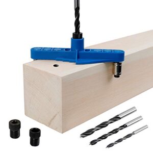 74 pcs handheld dowel jig kit 2 in 1 center scriber line doweling hole jig with wood dowels pins drill bits for woodworking drilling and marking