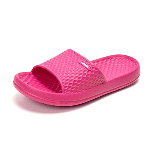 FUNKYMONKEY Unisex-Child Shower Slides, Slip On Water Shoes for Boys and Girls (1 Little Kid, Fuxia)