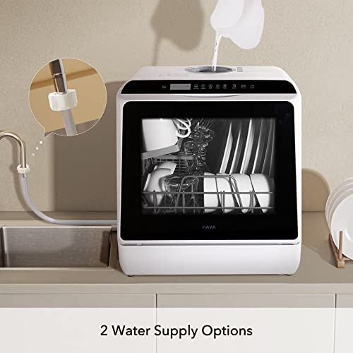 Countertop Dishwasher, HAVA Portable Dishwashers with 5 L Built-in Water Tank & Inlet Hose, 6 Programs, Baby Care, Air-Drying Function for Small Apartments, Dorms and RVs