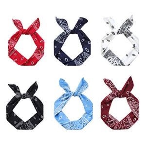 ONEYE Wire Headbands for Women Paisley Twist Bow Hair Bands Bunny Ears Headwraps Wire Hair Holder Hair Accessories for Workout Yoga Running Soccer Sports Pack of 6