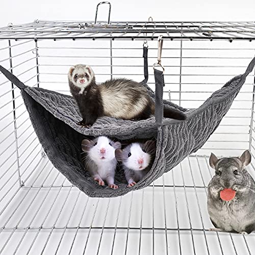 WOLEDOE Large Ferret Hammock, Hanging Tunnel Bed for Cage Fit Rats Chinchilla - Grey