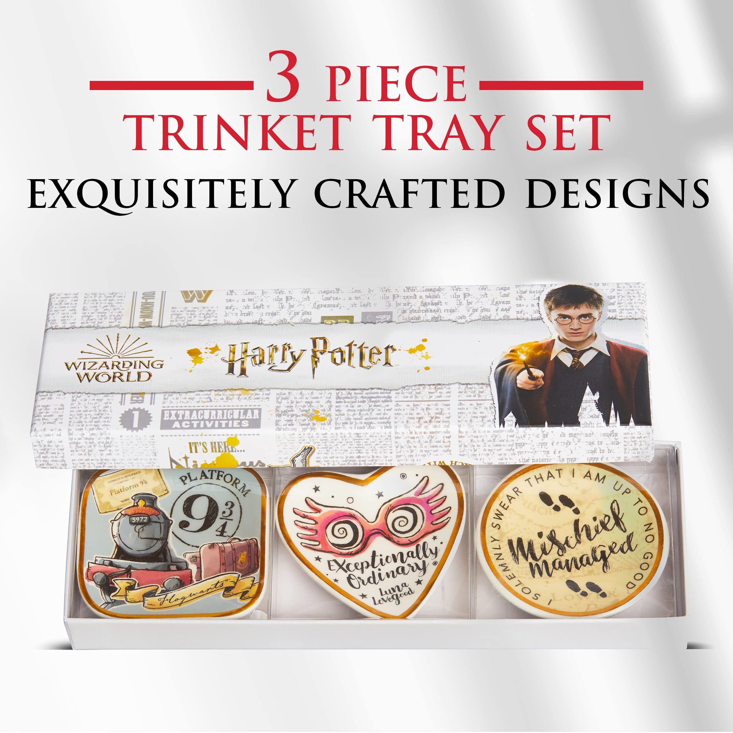 Harry Potter Trinket Dish Set - Ring Jewelry Tray - Mini Ceramic Trinket Trays, 3 Piece Gift Set