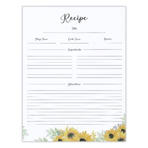 outshine premium recipe paper for 8.5" x 11" recipe binders, sunflower design (50 sheets) | refill pages for recipe binder | no-smear matte paper | great gift for mom, sister, daughter, friend