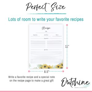 Outshine Premium Recipe Paper for 8.5" x 11" Recipe Binders, Sunflower Design (50 Sheets) | Refill Pages for Recipe Binder | No-Smear Matte Paper | Great Gift for Mom, Sister, Daughter, Friend