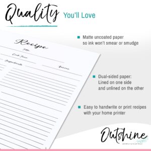 Outshine Premium Recipe Paper for 8.5" x 11" Recipe Binders, Sunflower Design (50 Sheets) | Refill Pages for Recipe Binder | No-Smear Matte Paper | Great Gift for Mom, Sister, Daughter, Friend